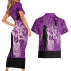 Australia Animals ANZAC Day Couples Matching Short Sleeve Bodycon Dress and Hawaiian Shirt Lest We Forget The Animals Too Purple Poppy