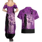 Australia Animals ANZAC Day Couples Matching Summer Maxi Dress and Hawaiian Shirt Lest We Forget The Animals Too Purple Poppy