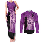 Australia Animals ANZAC Day Couples Matching Tank Maxi Dress and Long Sleeve Button Shirt Lest We Forget The Animals Too Purple Poppy