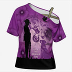 Australia Animals ANZAC Day Cross Shoulder Shirt Lest We Forget The Animals Too Purple Poppy