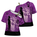 Australia Animals ANZAC Day Cross Shoulder Shirt Lest We Forget The Animals Too Purple Poppy