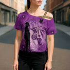 Australia Animals ANZAC Day Cross Shoulder Shirt Lest We Forget The Animals Too Purple Poppy