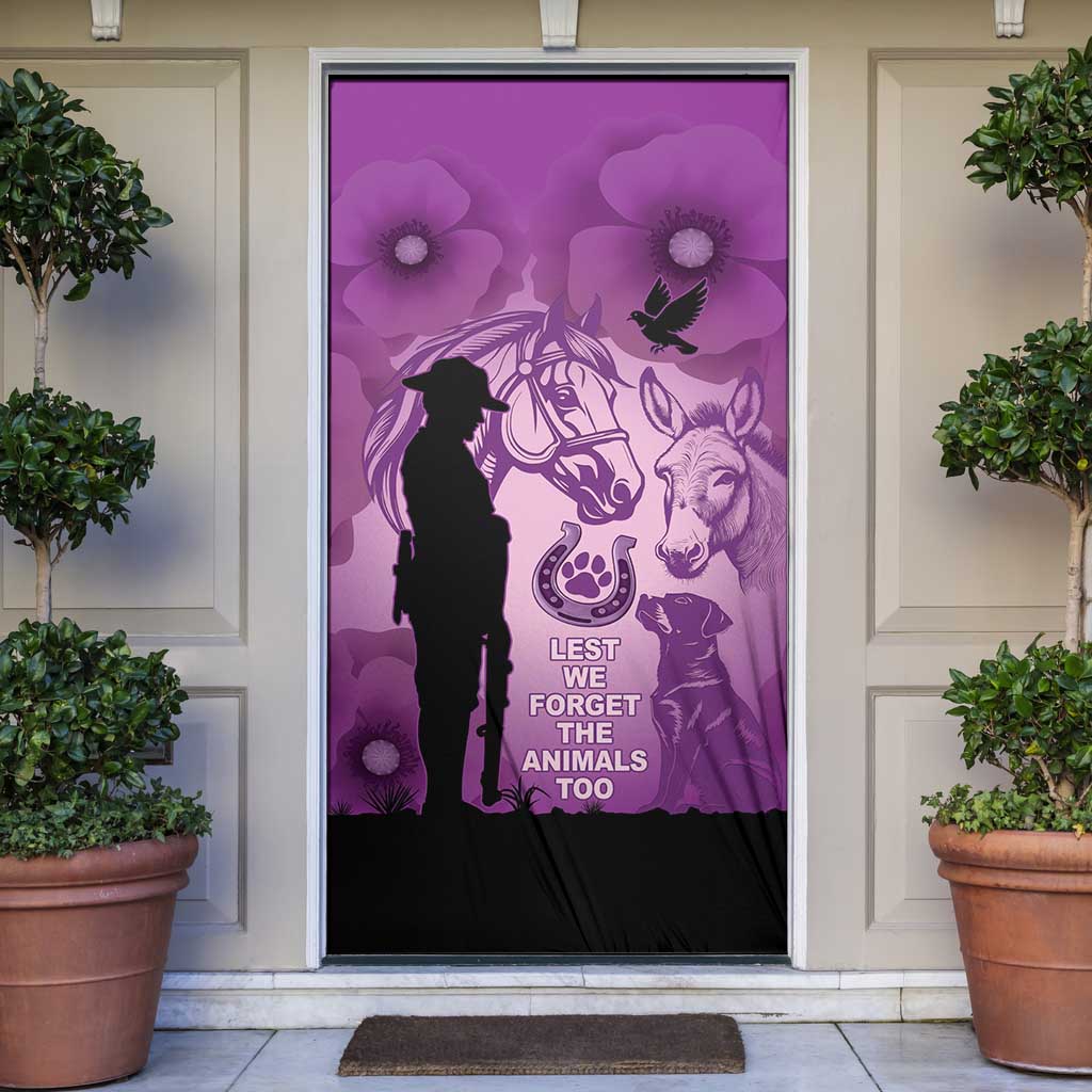 Australia Animals ANZAC Day Door Cover Lest We Forget The Animals Too Purple Poppy
