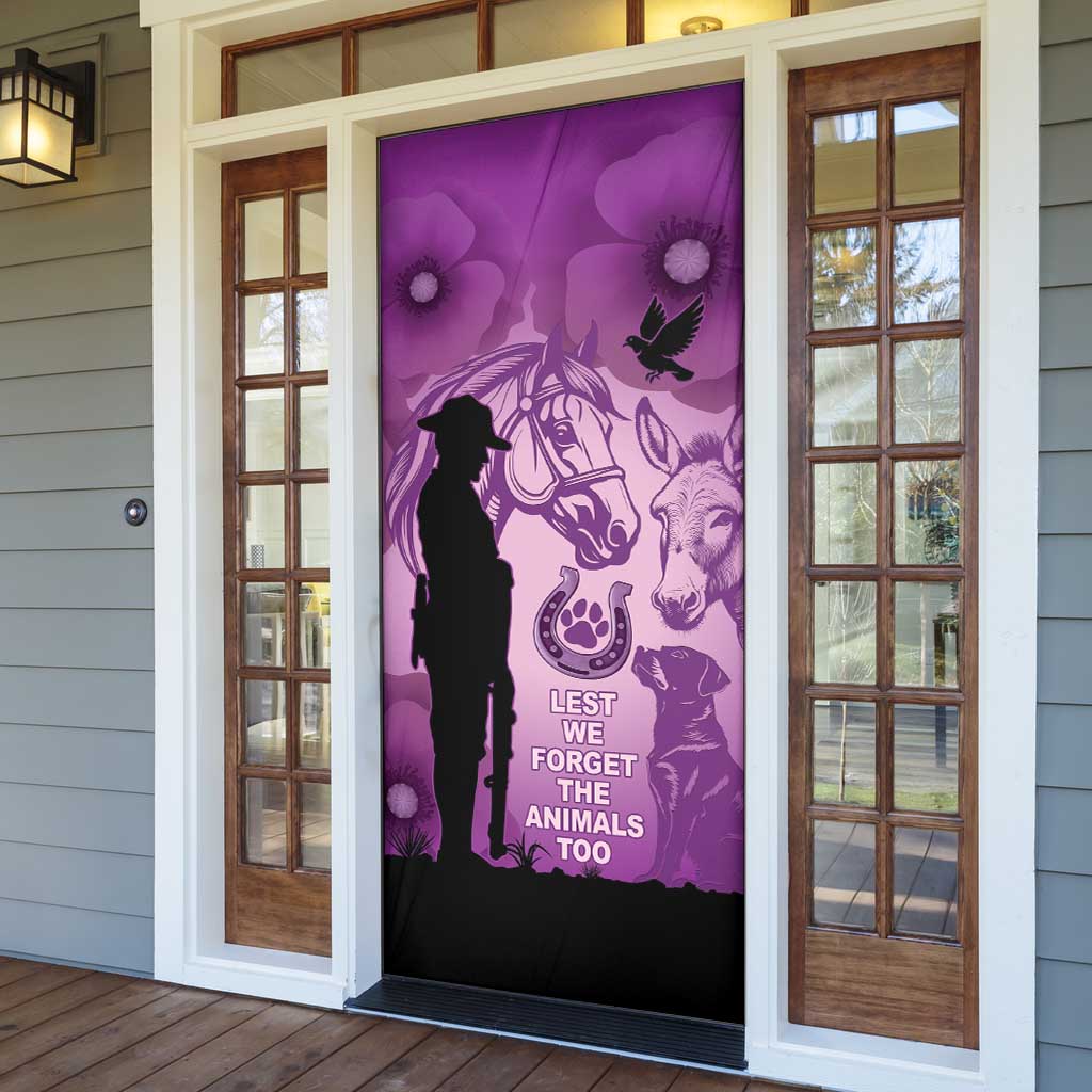 Australia Animals ANZAC Day Door Cover Lest We Forget The Animals Too Purple Poppy