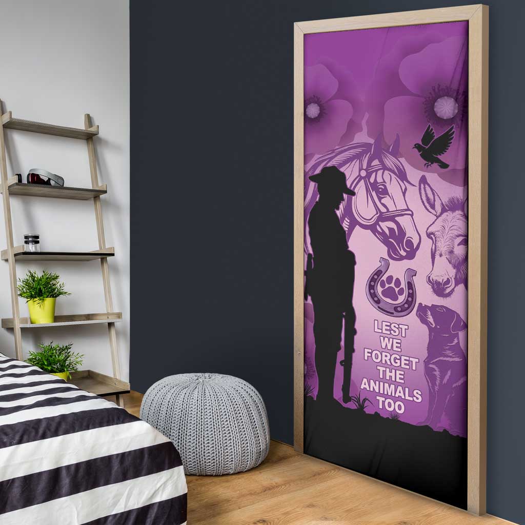 Australia Animals ANZAC Day Door Cover Lest We Forget The Animals Too Purple Poppy