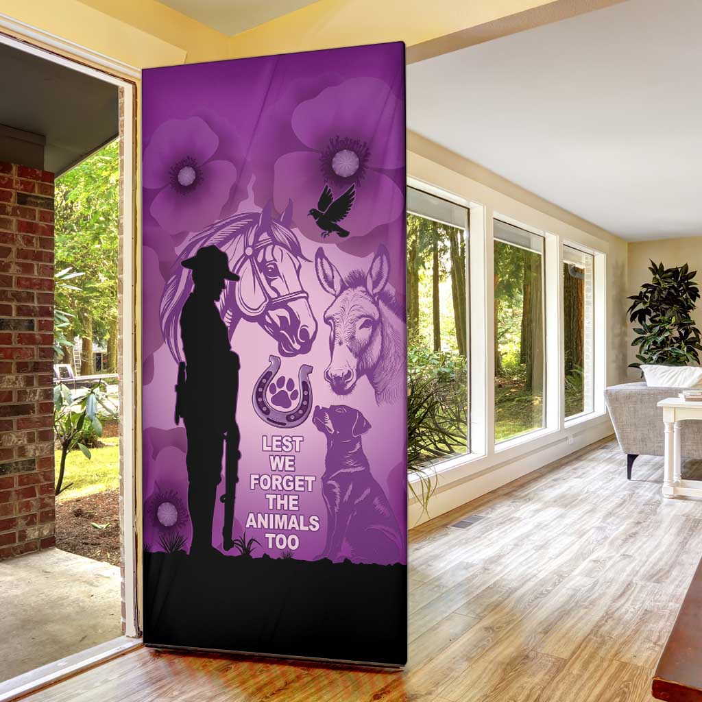 Australia Animals ANZAC Day Door Cover Lest We Forget The Animals Too Purple Poppy