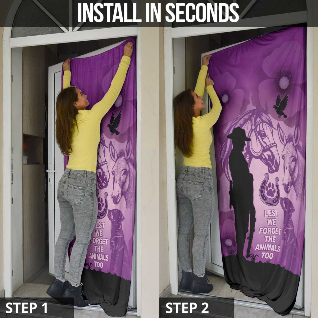 Australia Animals ANZAC Day Door Cover Lest We Forget The Animals Too Purple Poppy