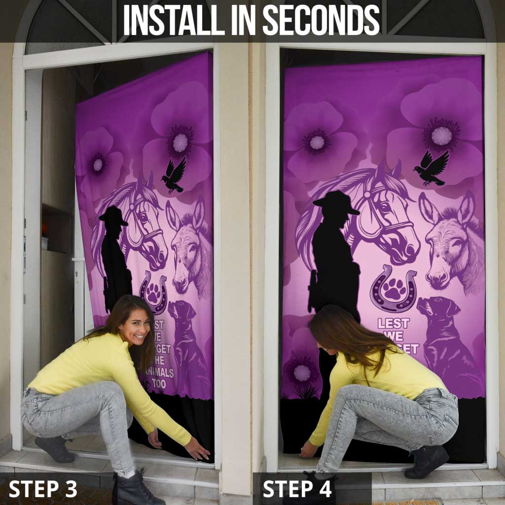 Australia Animals ANZAC Day Door Cover Lest We Forget The Animals Too Purple Poppy