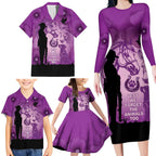 Australia Animals ANZAC Day Family Matching Long Sleeve Bodycon Dress and Hawaiian Shirt Lest We Forget The Animals Too Purple Poppy