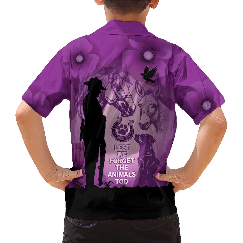 Australia Animals ANZAC Day Family Matching Long Sleeve Bodycon Dress and Hawaiian Shirt Lest We Forget The Animals Too Purple Poppy