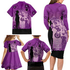 Australia Animals ANZAC Day Family Matching Long Sleeve Bodycon Dress and Hawaiian Shirt Lest We Forget The Animals Too Purple Poppy