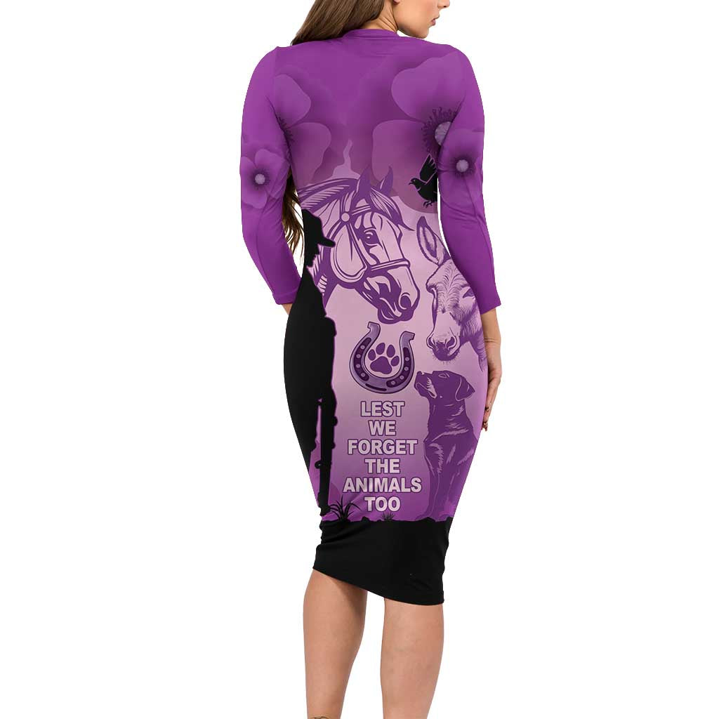 Australia Animals ANZAC Day Family Matching Long Sleeve Bodycon Dress and Hawaiian Shirt Lest We Forget The Animals Too Purple Poppy