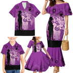 Australia Animals ANZAC Day Family Matching Mermaid Dress and Hawaiian Shirt Lest We Forget The Animals Too Purple Poppy