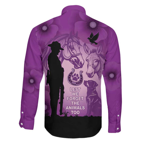 Australia Animals ANZAC Day Family Matching Off The Shoulder Long Sleeve Dress and Hawaiian Shirt Lest We Forget The Animals Too Purple Poppy