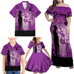 Australia Animals ANZAC Day Family Matching Off Shoulder Maxi Dress and Hawaiian Shirt Lest We Forget The Animals Too Purple Poppy