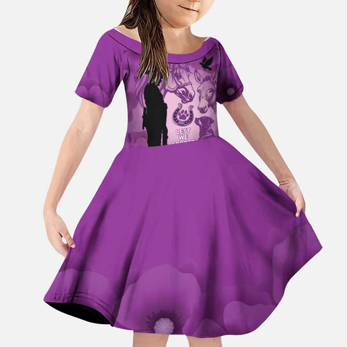 Australia Animals ANZAC Day Family Matching Off Shoulder Maxi Dress and Hawaiian Shirt Lest We Forget The Animals Too Purple Poppy