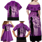 Australia Animals ANZAC Day Family Matching Off Shoulder Maxi Dress and Hawaiian Shirt Lest We Forget The Animals Too Purple Poppy