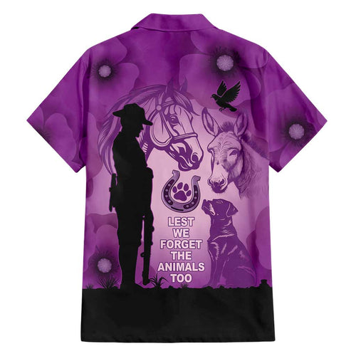 Australia Animals ANZAC Day Family Matching Off Shoulder Maxi Dress and Hawaiian Shirt Lest We Forget The Animals Too Purple Poppy