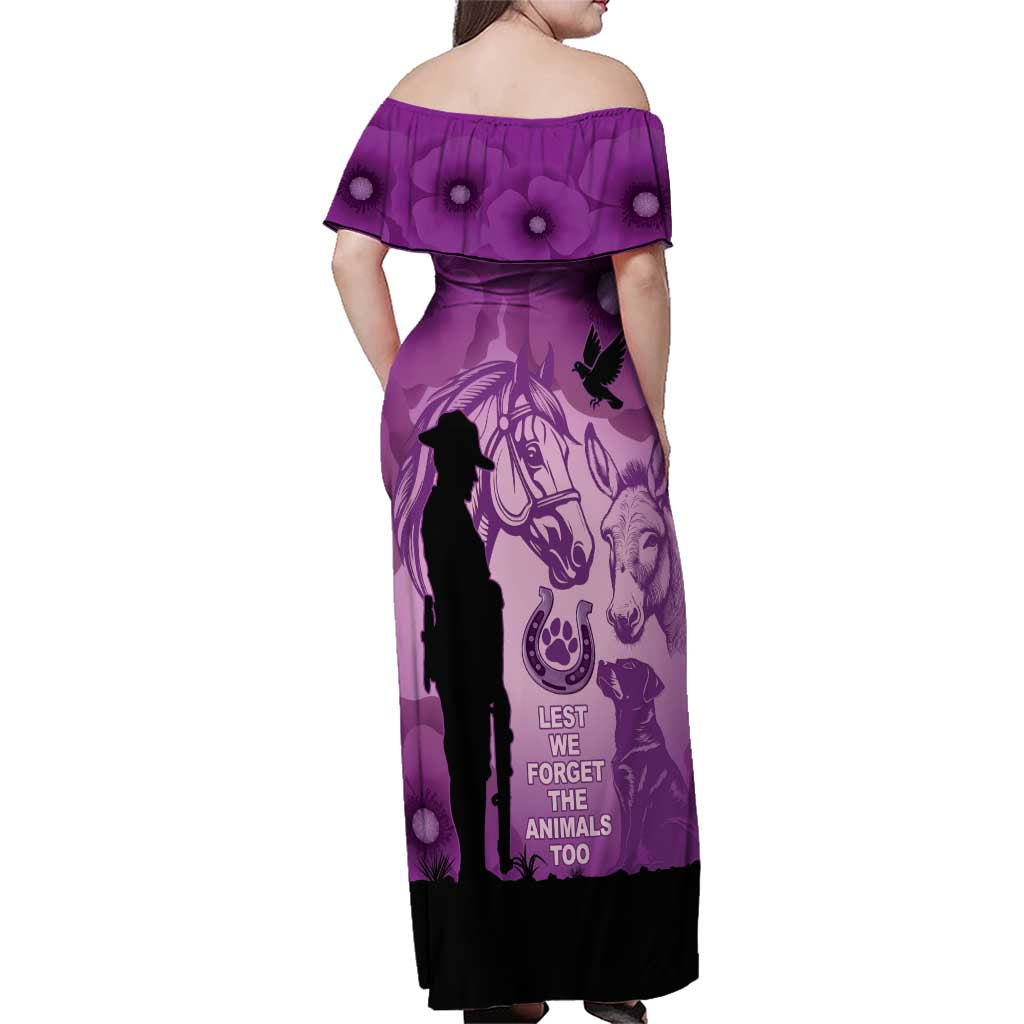 Australia Animals ANZAC Day Family Matching Off Shoulder Maxi Dress and Hawaiian Shirt Lest We Forget The Animals Too Purple Poppy