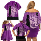 Australia Animals ANZAC Day Family Matching Off Shoulder Short Dress and Hawaiian Shirt Lest We Forget The Animals Too Purple Poppy