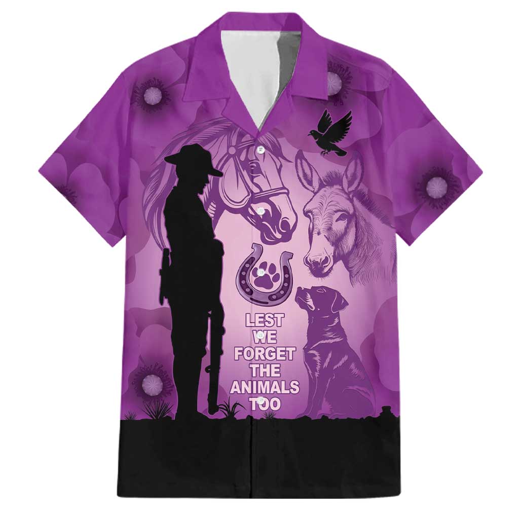 Australia Animals ANZAC Day Family Matching Puletasi and Hawaiian Shirt Lest We Forget The Animals Too Purple Poppy