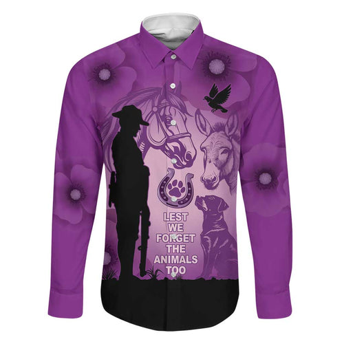 Australia Animals ANZAC Day Family Matching Puletasi and Hawaiian Shirt Lest We Forget The Animals Too Purple Poppy