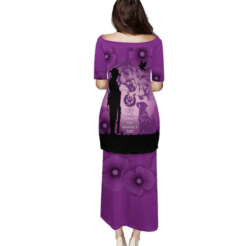 Australia Animals ANZAC Day Family Matching Puletasi and Hawaiian Shirt Lest We Forget The Animals Too Purple Poppy