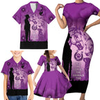 Australia Animals ANZAC Day Family Matching Short Sleeve Bodycon Dress and Hawaiian Shirt Lest We Forget The Animals Too Purple Poppy
