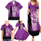 Australia Animals ANZAC Day Family Matching Summer Maxi Dress and Hawaiian Shirt Lest We Forget The Animals Too Purple Poppy