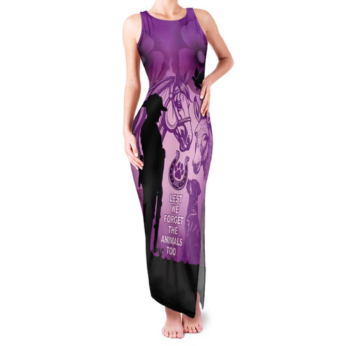 Australia Animals ANZAC Day Family Matching Tank Maxi Dress and Hawaiian Shirt Lest We Forget The Animals Too Purple Poppy