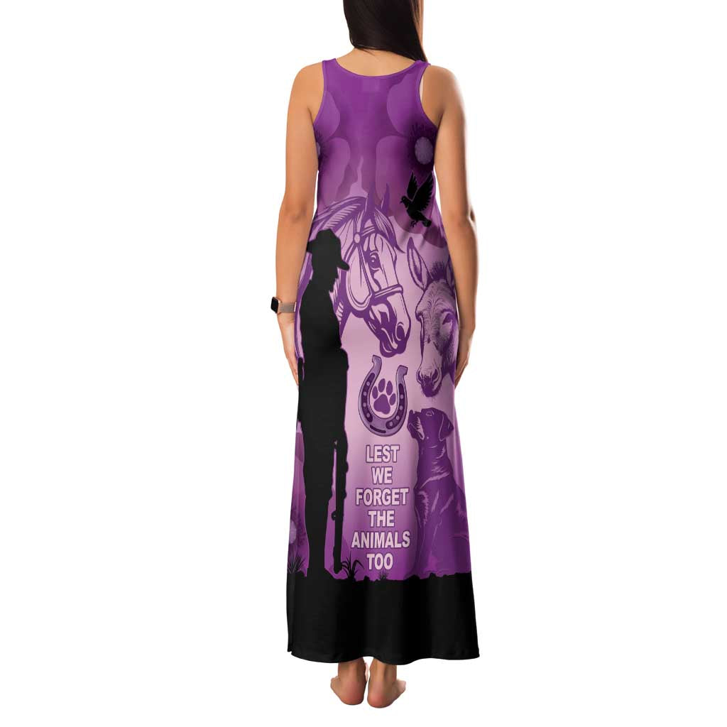 Australia Animals ANZAC Day Family Matching Tank Maxi Dress and Hawaiian Shirt Lest We Forget The Animals Too Purple Poppy