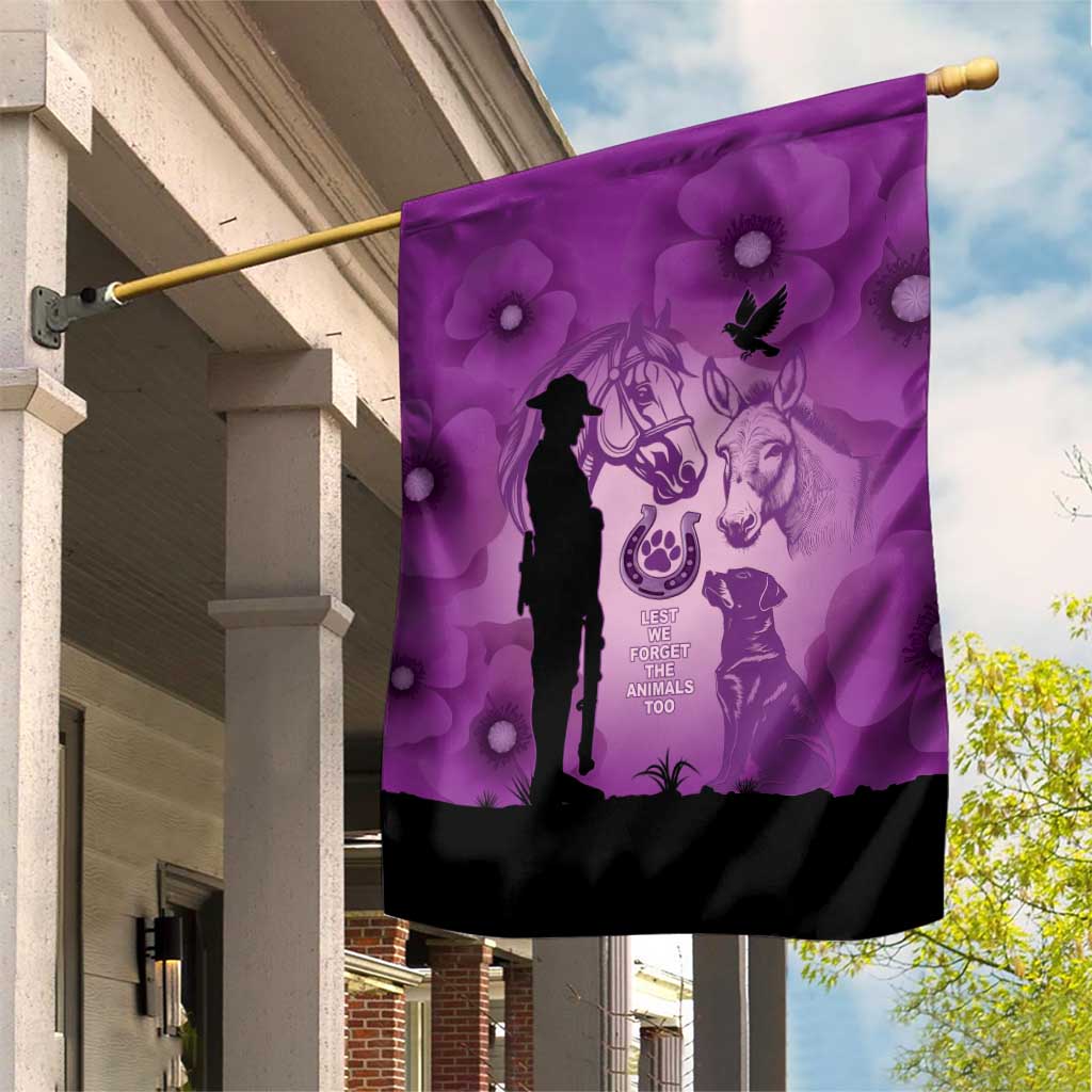Australia Animals ANZAC Day Garden Flag Lest We Forget The Animals Too Purple Poppy
