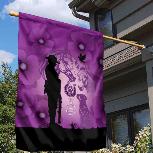 Australia Animals ANZAC Day Garden Flag Lest We Forget The Animals Too Purple Poppy