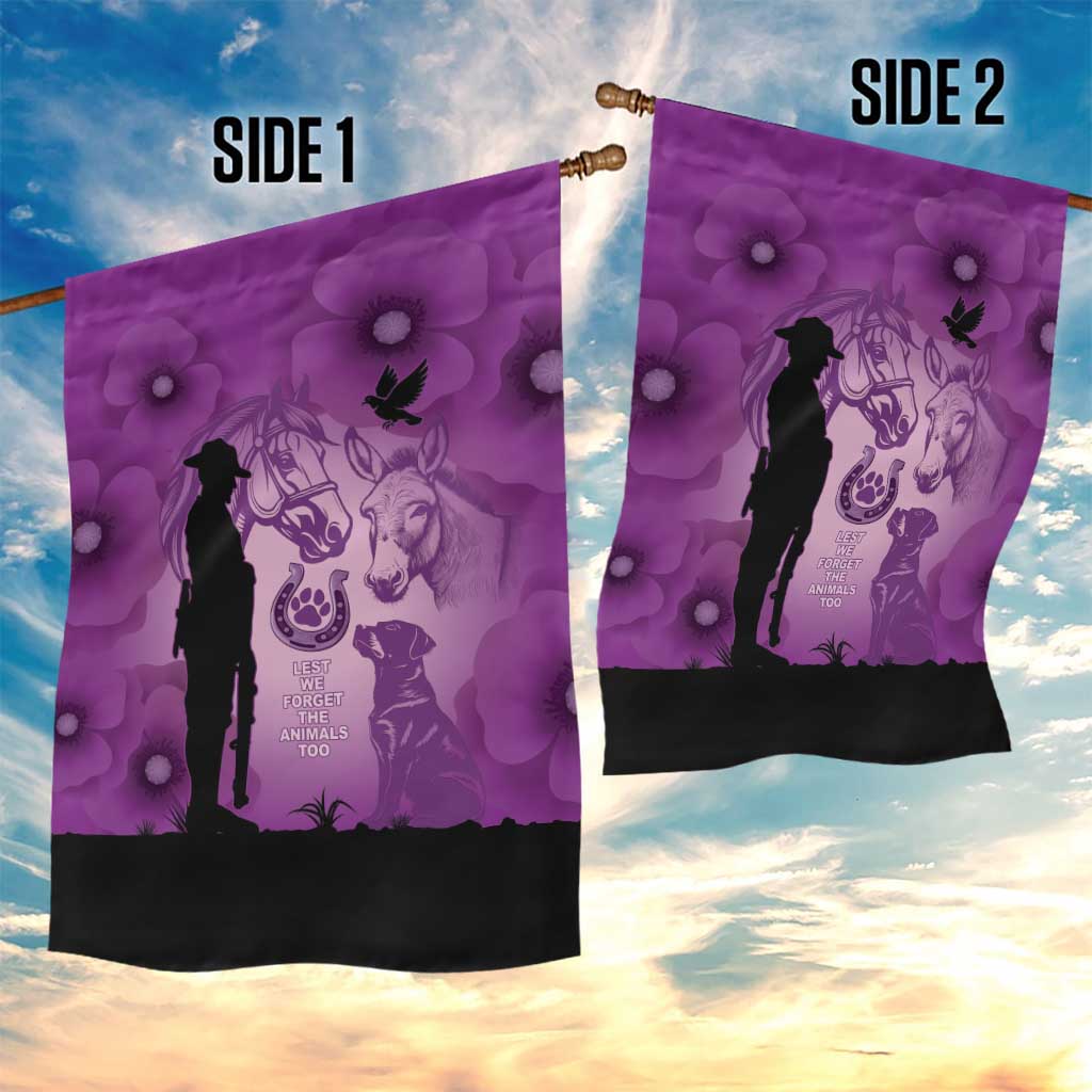 Australia Animals ANZAC Day Garden Flag Lest We Forget The Animals Too Purple Poppy