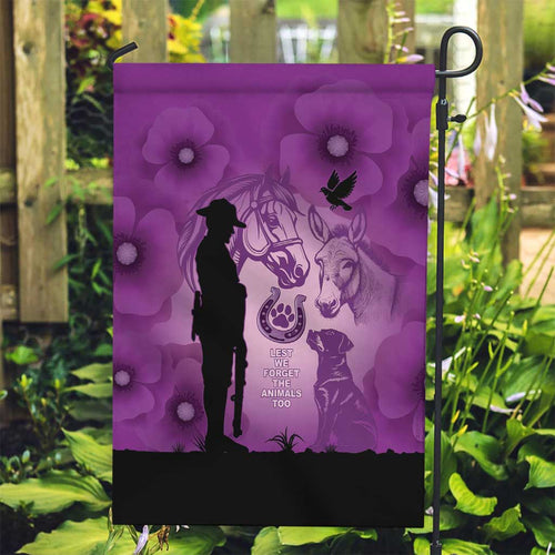Australia Animals ANZAC Day Garden Flag Lest We Forget The Animals Too Purple Poppy