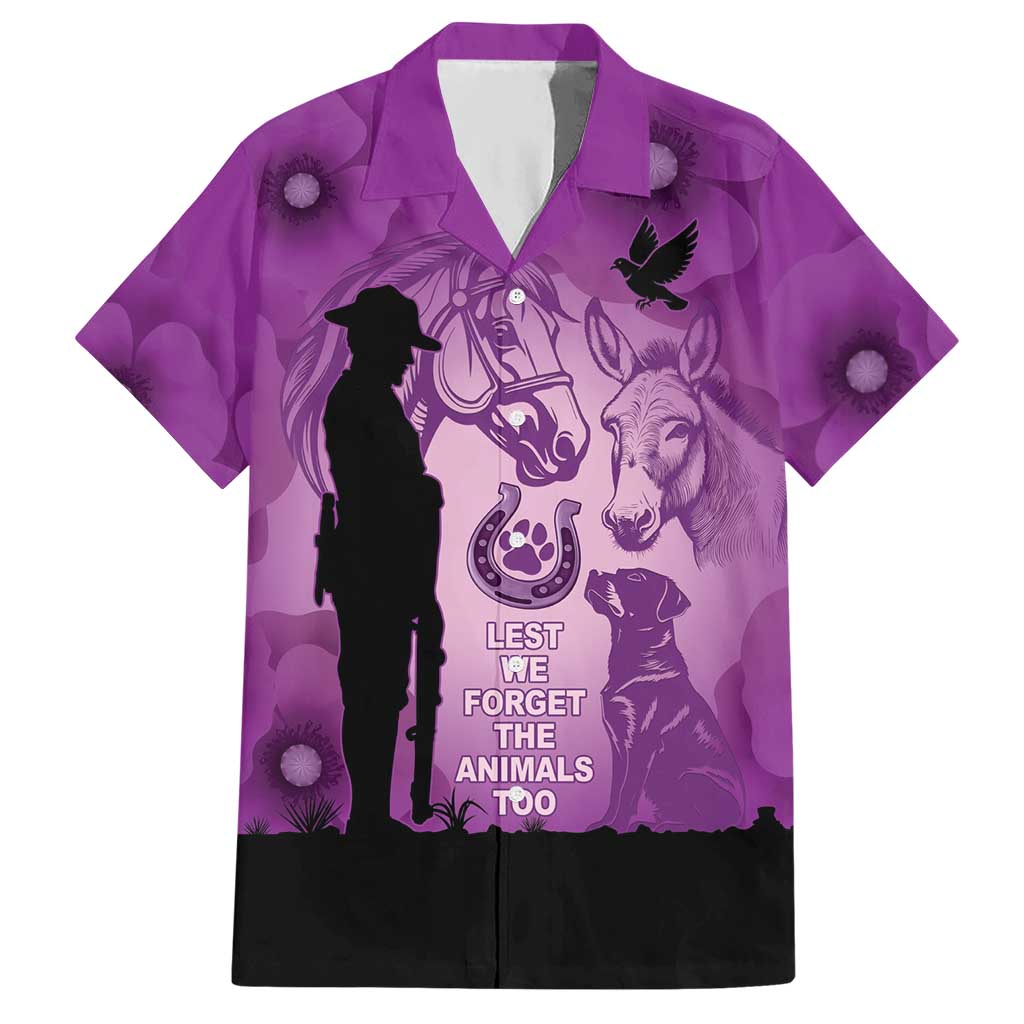 Australia Animals ANZAC Day Hawaiian Shirt Lest We Forget The Animals Too Purple Poppy