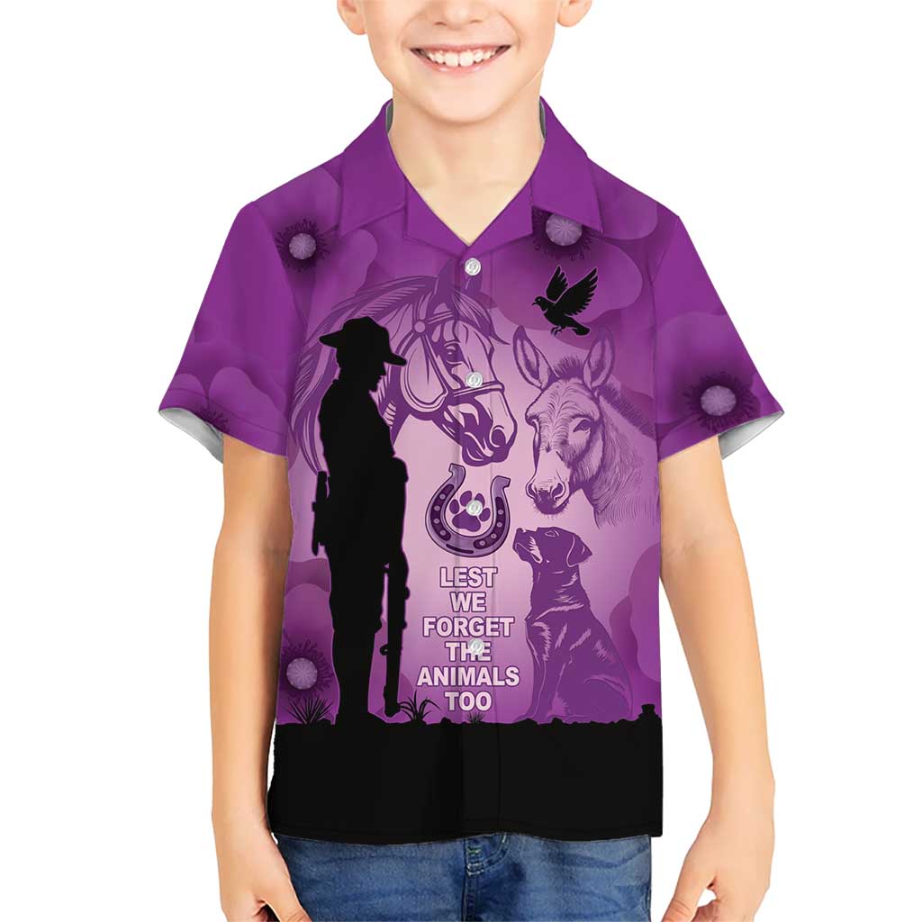 Australia Animals ANZAC Day Hawaiian Shirt Lest We Forget The Animals Too Purple Poppy