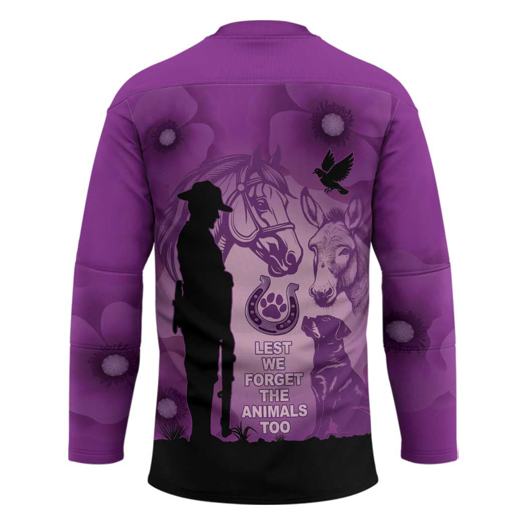 Australia Animals ANZAC Day Hockey Jersey Lest We Forget The Animals Too Purple Poppy