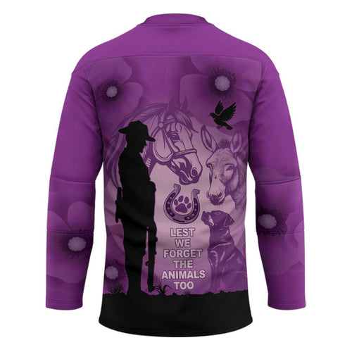Australia Animals ANZAC Day Hockey Jersey Lest We Forget The Animals Too Purple Poppy