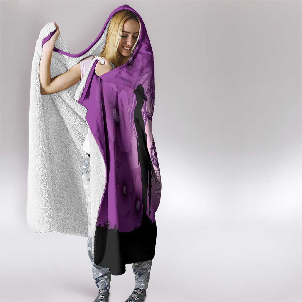 Australia Animals ANZAC Day Hooded Blanket Lest We Forget The Animals Too Purple Poppy