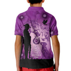 Australia Animals ANZAC Day Kid Polo Shirt Lest We Forget The Animals Too Purple Poppy