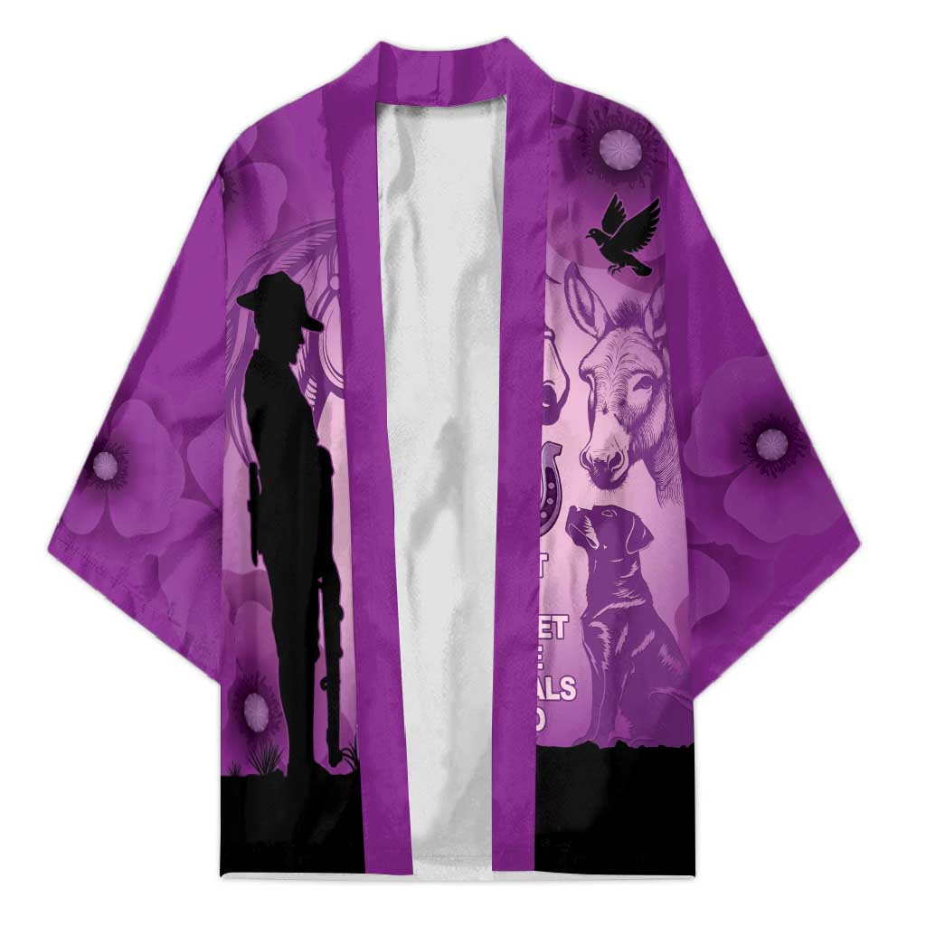 Australia Animals ANZAC Day Kimono Lest We Forget The Animals Too Purple Poppy