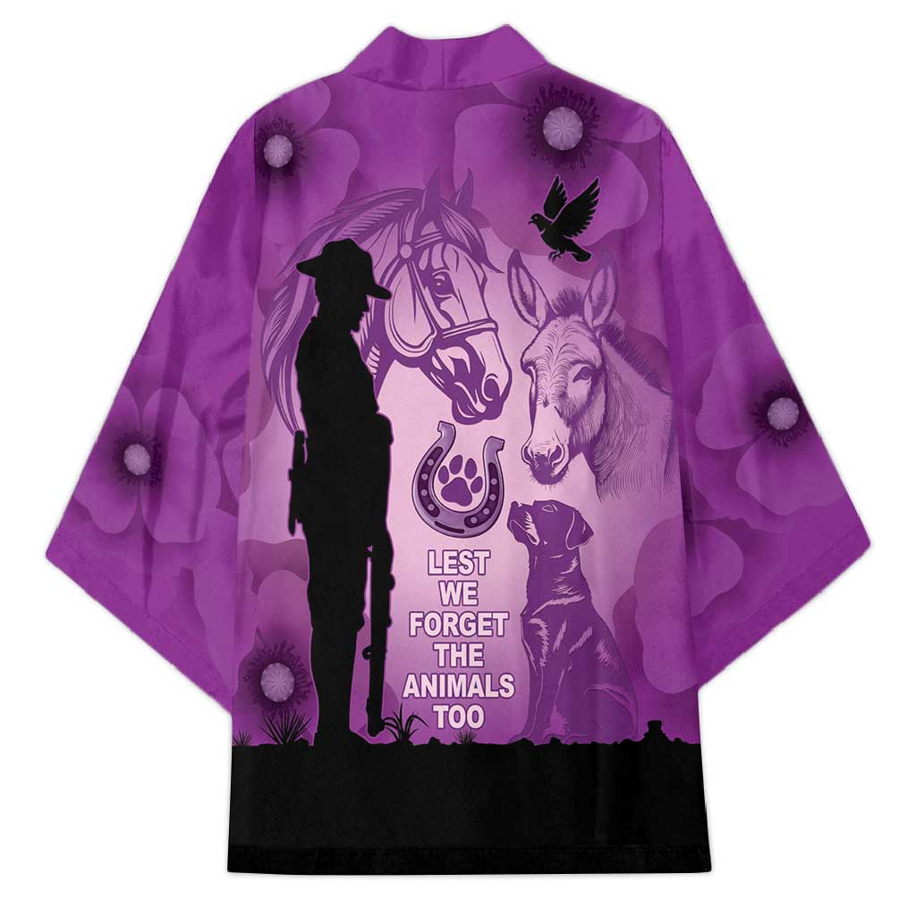 Australia Animals ANZAC Day Kimono Lest We Forget The Animals Too Purple Poppy