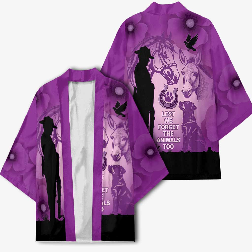 Australia Animals ANZAC Day Kimono Lest We Forget The Animals Too Purple Poppy