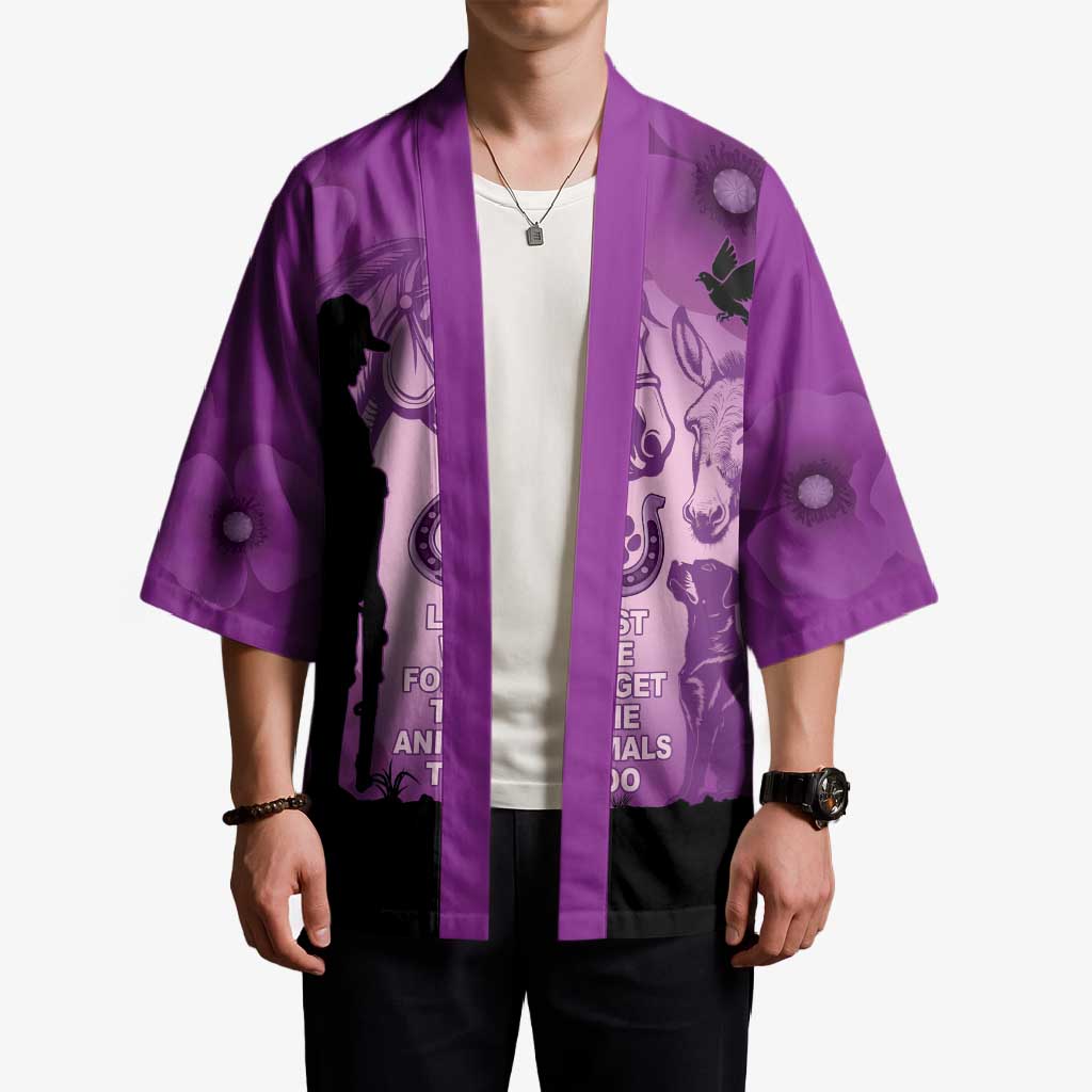 Australia Animals ANZAC Day Kimono Lest We Forget The Animals Too Purple Poppy