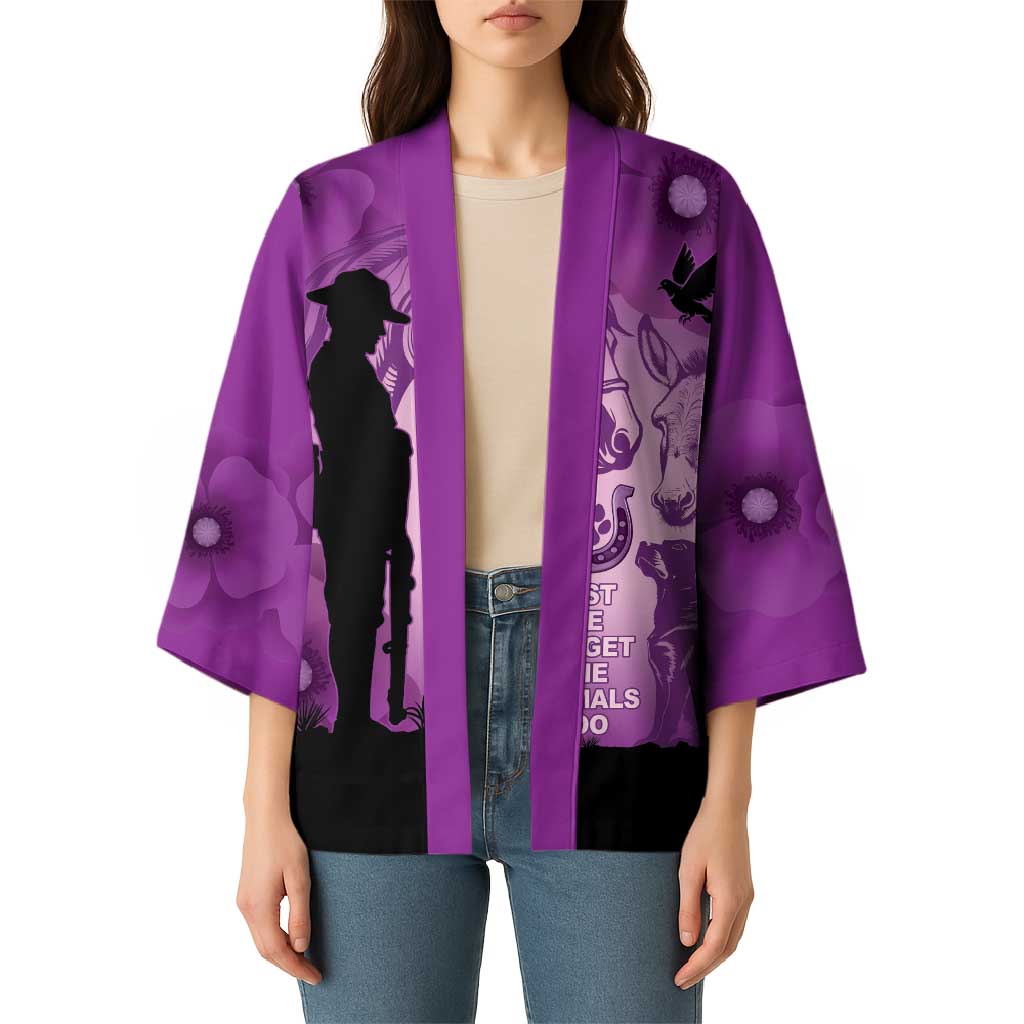 Australia Animals ANZAC Day Kimono Lest We Forget The Animals Too Purple Poppy