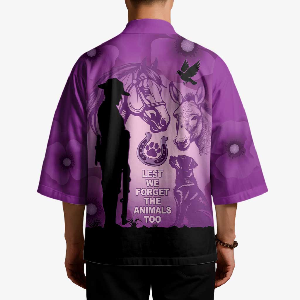 Australia Animals ANZAC Day Kimono Lest We Forget The Animals Too Purple Poppy