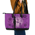 Australia Animals ANZAC Day Leather Tote Bag Lest We Forget The Animals Too Purple Poppy