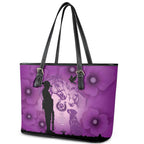 Australia Animals ANZAC Day Leather Tote Bag Lest We Forget The Animals Too Purple Poppy