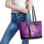 Australia Animals ANZAC Day Leather Tote Bag Lest We Forget The Animals Too Purple Poppy